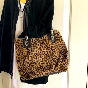 Cristina made in Italy leather calf half leopard shoulder handbag
